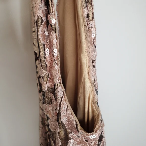 27) TADASHI SHOJI Sequin Champagne V-Neck Sleeveless Cocktail Sz. 12 - Picture 8 of 10